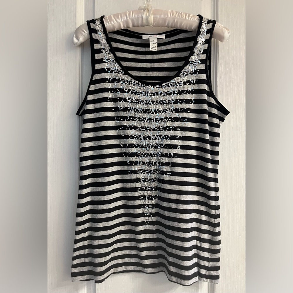 Black and Gray Sleeveless Embellished Tank Top
